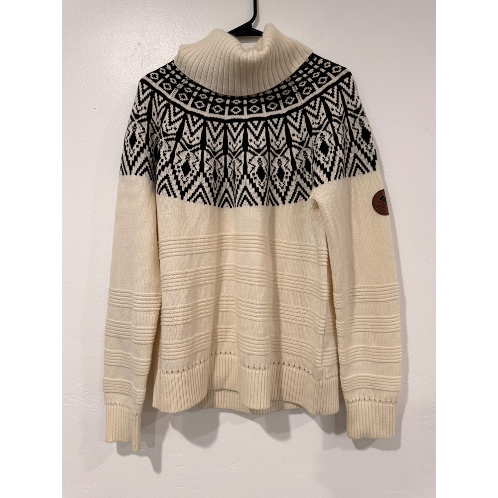 Obermeyer Aspen Colorado Womens Fair Isle Turtleneck Sweater Cream Black Large
